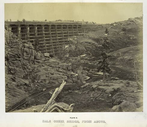 Dale Creek Bridge, from above.. 1869. Photographs. The Miriam and Ira D. Wallach Division of Art, Prints and Photographs: Photography Collection. Union Pacific Railroad Company, West (U.S.), Railroad bridges , Wyoming, Railroads construction & maintenance Copyright: xpiemagsx nyplsipiept229092022-8323 !ACHTUNG AUFNAHMEDATUM GESCHÄTZT!