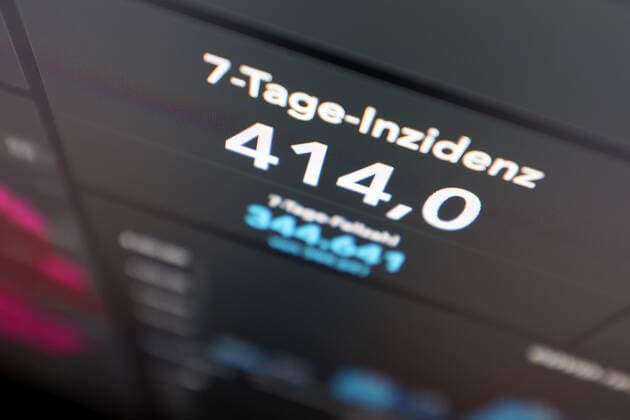 RKI dashboard, 7 day incidence is now 414.0 7 day incidence, RKI dashboard on a monitor on 05 10 2022 in Siegen Germany.