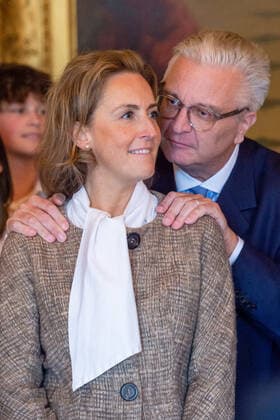 Prince Laurent and Princess Claire of Belgium are seen at the award ceremony of the Prix Terre d Avenir Prijs Focus Aarde science awards, in Brussels, Wednesday 05 October 2022. The award is an initiative of the Queen Paola Foundation in collaboration with the Dirk Frimout Foundation and rewards the best integrated tests and cross-curricular group projects (Extraordinary secondary education and Center for part-time education) about the earth, space or the relationship between people and soil.  JONASxROOSENS 46343945