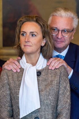 Prince Laurent and Princess Claire of Belgium are seen at the award ceremony of the Prix Terre d Avenir Prijs Focus Aarde science awards, in Brussels, Wednesday 05 October 2022. The award is an initiative of the Queen Paola Foundation in collaboration with the Dirk Frimout Foundation and rewards the best integrated tests and cross-curricular group projects (Extraordinary secondary education and Center for part-time education) about the earth, space or the relationship between people and soil.  JONASxROOSENS 46343953