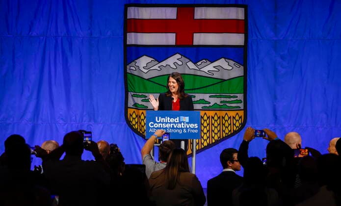 October 6, 2022, Calgary, AB, CANADA: Danielle Smith celebrates after being chosen as the new leader of the United Conservative Party and next Alberta premier in Calgary, Alta., Thursday, Oct. 6, 2022. Calgary CANADA  - ZUMAc35_ 20221006_zaf_c35_153 Copyright: xJeffxMcintoshx