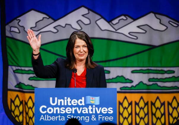 October 6, 2022, Calgary, AB, CANADA: Danielle Smith celebrates after being chosen as the new leader of the United Conservative Party and next Alberta premier in Calgary, Alta., Thursday, Oct. 6, 2022. Calgary CANADA  - ZUMAc35_ 20221006_zaf_c35_157 Copyright: xJeffxMcintoshx