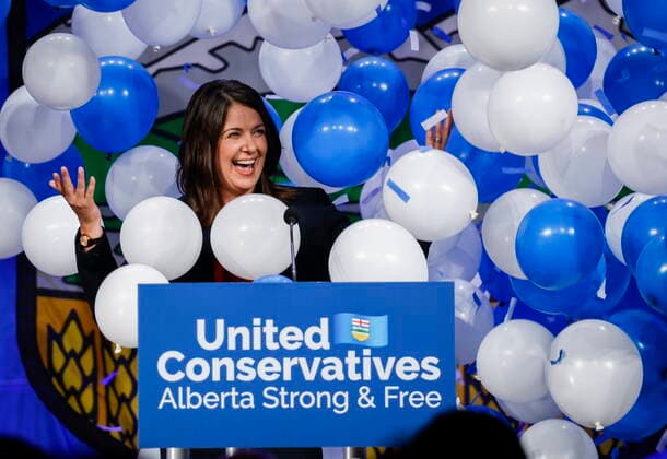 October 6, 2022, Calgary, AB, CANADA: Danielle Smith celebrates after being chosen as the new leader of the United Conservative Party and next Alberta premier in Calgary, Alta., Thursday, Oct. 6, 2022. Calgary CANADA  - ZUMAc35_ 20221006_zaf_c35_159 Copyright: xJeffxMcintoshx