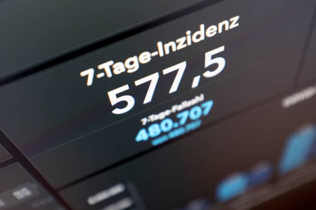 RKI dashboard, 7 day incidence is now 577.5 7 day incidence, RKI dashboard on a monitor on 07 10 2022 in Siegen Germany.