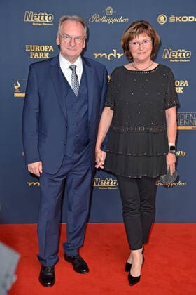 Reiner Haseloff with wife Gabriele Haseloff at the GOLDENE HENNE 2022 in the Media City in Leipzig on 07 01 2022 red carpet