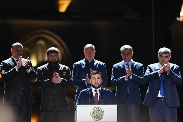 Russia Putin Anniversary Celebration 8291736 07.10.2022 DPR Head Denis Pushilin delivers a speech at a concert in honor of the 70th anniversary of Russian President Vladimir Putin in Grozny, Chechen Republic, Russia. Vladimir Astapkovich Sputnik Grozny Russia  Copyright: xVladimirxAstapkovichx