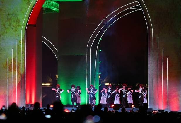 Russia Putin Anniversary Celebration 8291737 07.10.2022 Artists perform at a concert in honor of the 70th anniversary of Russian President Vladimir Putin in Grozny, Chechen Republic, Russia. Vladimir Astapkovich Sputnik Grozny Russia  Copyright: xVladimirxAstapkovichx