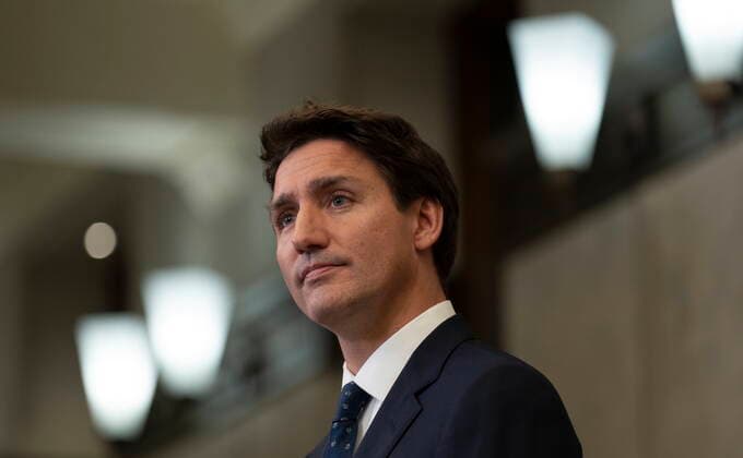 October 7, 2022, Ottawa, ON, Canada: Canadian Prime Minister Justin Trudeau listens to a question after announcing sanctions on Iran, in Ottawa, Friday, Oct. 7, 2022. Ottawa Canada  - ZUMAc35_ 20221007_zaf_c35_042 Copyright: xAdrianxWyldx