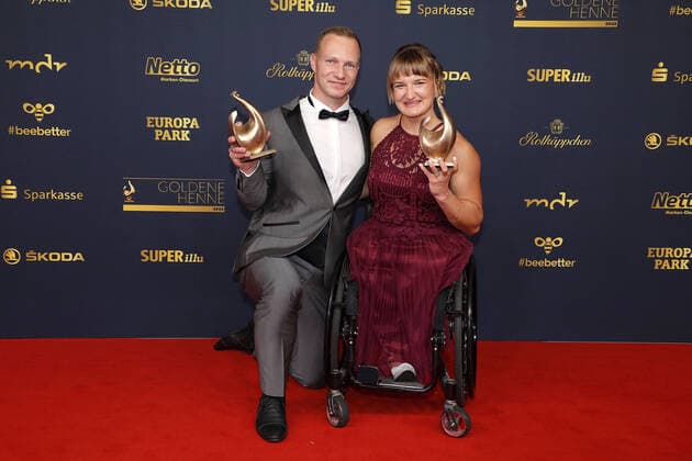 Award winners Francesco Friedrich and Anna Lena Forster at the award ceremony The Golden Hen on 7 10 2022 in Leipzig The Golden Hen 2022 award ceremony in Leipzig Award winners Winners