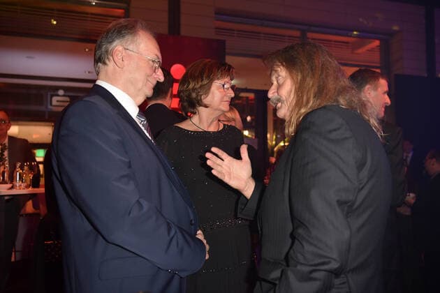 Reiner Haseloff with wife Gabriele Haseloff, Leslie Mandoki at the GOLDENE HENNE 2022 in the Media City in Leipzig on 07 10 2022 Aftershowparty
