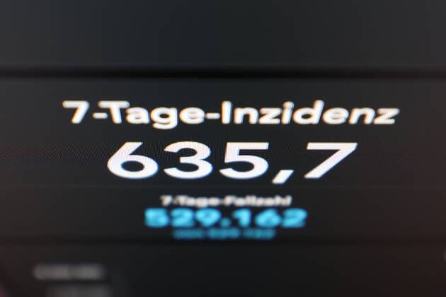 RKI dashboard, 7 day incidence is now 635.7 7 day incidence, RKI dashboard on a monitor on 08 10 2022 in Siegen Germany.