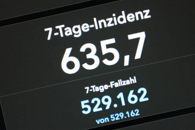 RKI dashboard, 7 day incidence is now 635.7 7 day incidence, RKI dashboard on a monitor on 08 10 2022 in Siegen Germany.