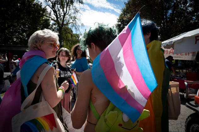October 8, 2022, Atlanta, Georgia, USA: Hundreds of transgender, non-binary and gender diverse individuals and their supporters parade through midtown Atlanta in a transgender rights march as part of AtlantaÃ¢â‚¬â ¢s Pride Weekend..Pictured: transgender students gather and wait for march to begin. Atlanta USA - ZUMAn03_ 20221008_zaf_n03_006 Copyright: xRobinxRaynex