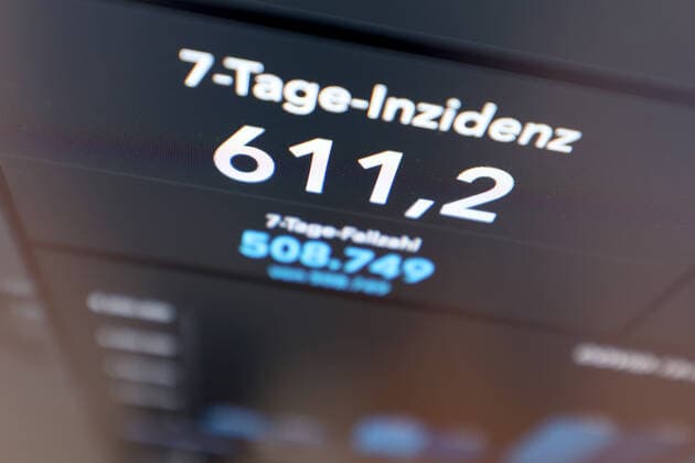RKI dashboard, 7 day incidence is now 611.2 7 day incidence, RKI dashboard on a monitor on 09 10 2022 in Siegen Germany.