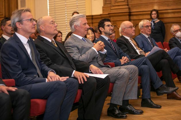 King Philippe - Filip of Belgium pictured during the award ceremony for the Rousseeuw Prize for Statistics biennial award, awarded by the King Baudouin Boudewijn founfation, at the KU Leuven university in Leuven, on Wednesday 12 October 2022.  HATIMxKAGHAT 46950647