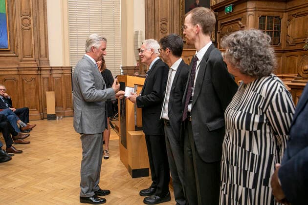 King Philippe - Filip of Belgium pictured during the award ceremony for the Rousseeuw Prize for Statistics biennial award, awarded by the King Baudouin Boudewijn founfation, at the KU Leuven university in Leuven, on Wednesday 12 October 2022.  HATIMxKAGHAT 46950654