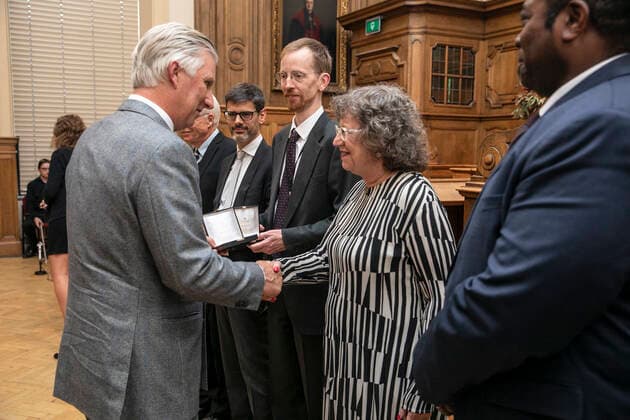 King Philippe - Filip of Belgium pictured during the award ceremony for the Rousseeuw Prize for Statistics biennial award, awarded by the King Baudouin Boudewijn founfation, at the KU Leuven university in Leuven, on Wednesday 12 October 2022.  HATIMxKAGHAT 46950661