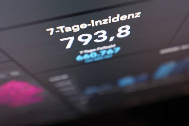 RKI dashboard, 7 day incidence is now 793.8 7 day incidence, RKI dashboard on a monitor on 13 10 2022 in Siegen Germany.