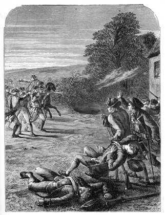 RECORD DATE NOT STATED The Battles of Lexington and Concord, 19 April 1775, (1872). The Battles of Lexington and Concord were the first battles of the American Revolutionary War. They were fought on April 19, 1775 in Middlesex County, Province of Massachusetts Bay within the towns of Lexington, Concord, Lincoln, Menotomy (Arlington), and Cambridge. The battles marked the outbreak of open armed conflict between Great Britain and its thirteen colonies in the mainland of British North America. Engraving from John Gilmary Shea, A Child s History of the United States, Hess and McDavitt, New York, 1872. The Battles of Lexington and Concord, 19 April 1775, (1872). Artist: Unknown 