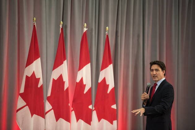 October 13, 2022, Brampton, ON, CANADA: Prime Minster Justin Trudeau delivers remarks during a Liberal fundraising event in Brampton, Ont., on, Thursday, October 13, 2022. Brampton CANADA  - ZUMAc35_ 20221013_zaf_c35_081 Copyright: xTijanaxMartinx