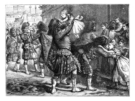 RECORD DATE NOT STATED The first relief of Lucknow during the Indian Mutiny, 25 September 1857, (1888). Soldiers of a Highland Regiment entering the city. The siege of Lucknow was one of the major engagements of the uprising against British rule in India which began in 1857. The mutiny had many underlying causes, but was sparked by the introduction of cartridges which were greased with animal fat. This outraged both Muslim and Hindu soldiers (sepoys), who made up the majority of the Indian army at the time. Although the mutiny was defeated in 1859, it led to the administration of India passing from the East India Company to the Crown. Lucknow itself was besieged by mutineers for 87 days from the outbreak of the mutiny until a column commanded by General Sir Henry 