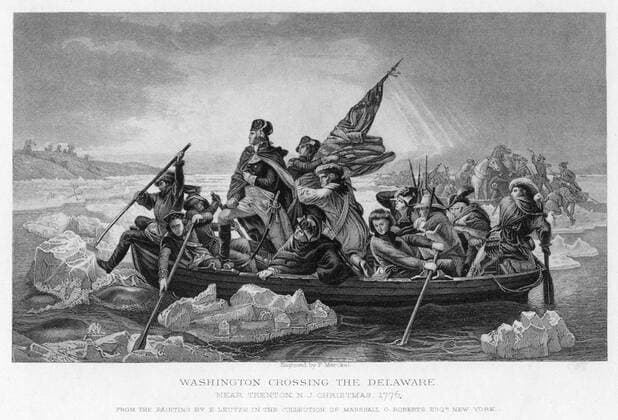 RECORD DATE NOT STATED Washington Crossing the Delaware , 1776. Washington s crossing of the Delaware was the first move in a surprise attack against the Hessian forces at Trenton, New Jersey in the Battle of Trenton. Washington Crossing the Delaware , 1776. Artist: Unknown 
