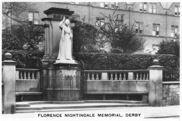 RECORD DATE NOT STATED Florence Nightingale memorial, Derby, 1937. Sights of Britain, third series of 48 cigarette cards, issued with Senior Service, Junior Member, and Illingworth cigarettes. Florence Nightingale memorial, Derby, 1937. Artist: Unknown 