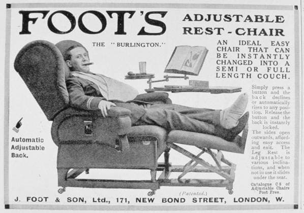 RECORD DATE NOT STATED Advert for Foot s Burlington adjustable rest-chair, 1916. Advert for Foot s Burlington adjustable rest-chair, 1916. Artist: Unknown 