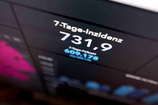 RKI dashboard, 7 day incidence is now 731.9 7 day incidence, RKI dashboard on a monitor on 15 10 2022 in Siegen Germany.