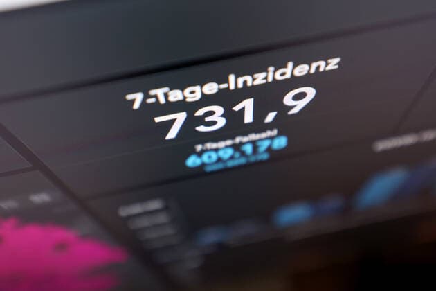 RKI dashboard, 7 day incidence is now 731.9 7 day incidence, RKI dashboard on a monitor on 15 10 2022 in Siegen Germany.