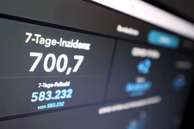 RKI dashboard, 7 day incidence is now 700.7 7 day incidence, RKI dashboard on a monitor on 16 10 2022 in Siegen Germany.