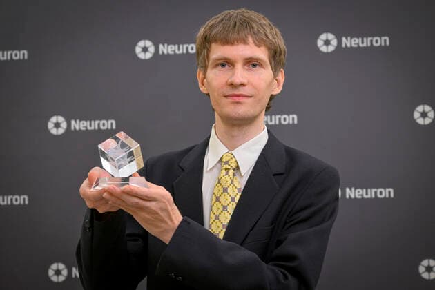 Jan Kyncl, a mathematician, from Charles University s Faculty of Mathematics and Physics, a leading expert in combinatorics and discrete geometry receives Neuron Endowment Fund s prize during the ceremony in Prague s National Museum, Prague, Czech Republic, October 16, 2022. (CTKxPhoto VitxSimanek) CTKPhotoP2022101607226  VIS 014