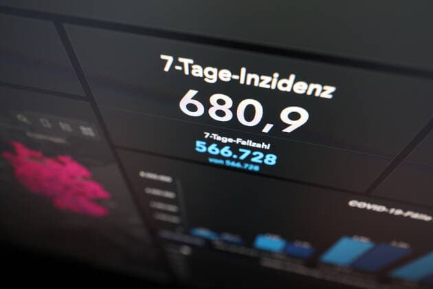 RKI dashboard, 7 day incidence is now 680.9 7 day incidence, RKI dashboard on a monitor on 17 10 2022 in Siegen Germany.