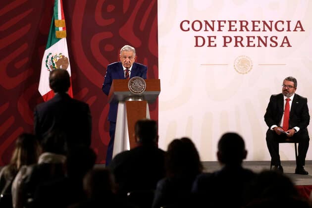 Mexican President Lopez Obrador Press Conference October 17, 2022, Mexico City, Mexico: Mexican President Andres Manuel Lopez Obrador in front of reporters at the daily morning press conference at the National Palace in Mexico City, Mexico. on October 17, 2022 in Mexico City, Mexico (Photo by Luis Barron Eyepix Group). Copyright: xLuisxBarronx xEyepixxGruopx LB_17102022_79027