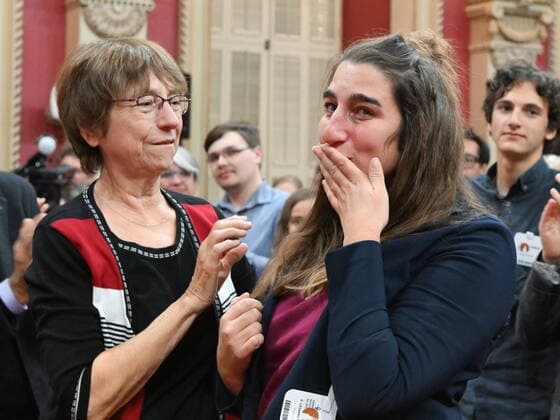 October 19, 2022, QUEBEC, PQ, Canada: Quebec Solidaire defeated candidate Emilise Lessard-Therrien is emotional as Quebec Solidaire Leader Gabriel Nadeau-Dubois, not shown, mentions her, during a ceremony, Wednesday, October 19, 2022 at the Quebec legislature. Former QS MNA Francoise David, left, looks on.THE CANADIAN PRESS QUEBEC Canada  - ZUMAc35_ 20221019_zaf_c35_085 Copyright: xJacquesxBoissinotx