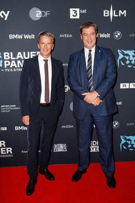 Blue Panther TV Streaming Award ceremony in Munich Markus Lanz and Markus Söder on the red carpet at the Blue Panther Bavarian Television Award ceremony at the BMW Welt in Munich Copyright: xEventpressxGolejewskix