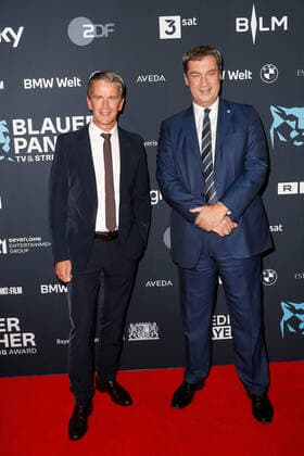 Blue Panther TV Streaming Award ceremony in Munich Markus Lanz and Markus Söder on the red carpet at the Blue Panther Bavarian Television Award ceremony at the BMW Welt in Munich Copyright: xEventpressxGolejewskix