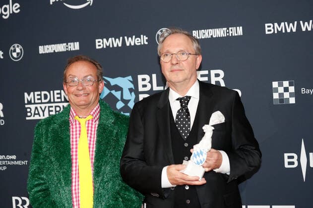 Blue Panther TV Streaming Award ceremony in Munich Laudator Wigald Boning and award winner Olli Dittrich at the Blue Panther Bavarian Television Award ceremony at BMW Welt in Munich Copyright: xEventpressxGolejewskix
