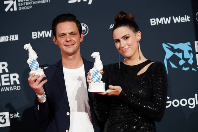 Blue Panther TV Streaming Award ceremony in Munich Award winners Salwa Houmsi and Jo Schück at the Blue Panther Bavarian Television Award ceremony at BMW Welt in Munich. Copyright: xEventpressxGolejewskix