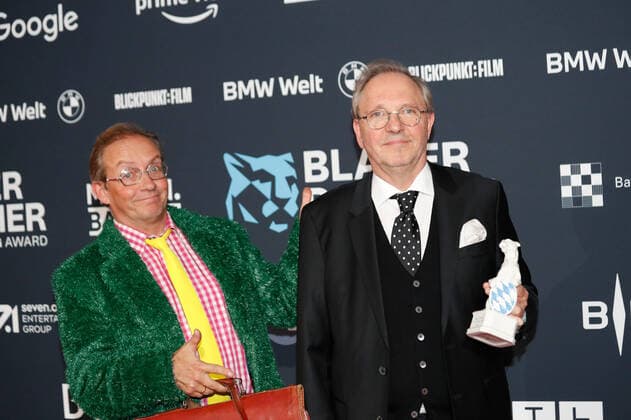 Blue Panther TV Streaming Award ceremony in Munich Laudator Wigald Boning and award winner Olli Dittrich at the Blue Panther Bavarian Television Award ceremony at BMW Welt in Munich Copyright: xEventpressxGolejewskix