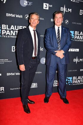Markus Lanz and Markus Söder Bavarian Prime Minister Award Blue Panther TV Streaming Award 2022 honor, award, prize BMW Welt Munich 19 October 2022