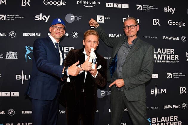 Frank Kusche, Matthias Schweighoefer and Goetz Otto at the Blue Panther TV Streaming Award 2022 ceremony formerly Bavarian Television Award on 19 10 2022 in Munich Blue Panther TV Streaming Award 2022 ceremony in Munich