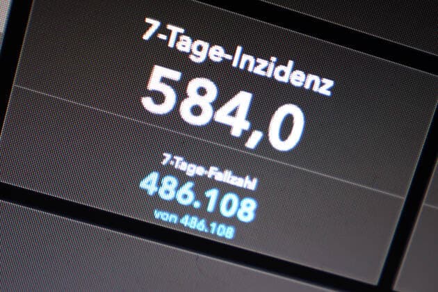 RKI dashboard, 7 day incidence is now 584.0 7 day incidence, RKI dashboard on a monitor on 24 10 2022 in Siegen Germany.