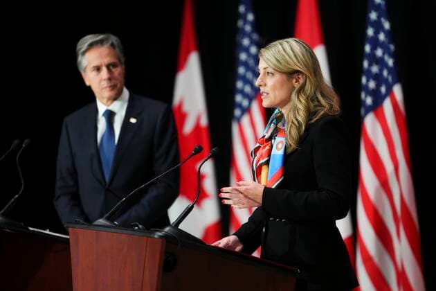October 27, 2022, Ottawa, ON, CAN: Minister of Foreign Affairs Melanie Joly speaks during a joint press conference as US Secretary of State Antony Blinken looks on, in Ottawa, on Thursday, Oct. 27, 2022. Ottawa CAN  - ZUMAc35_ 20221027_zaf_c35_052 Copyright: xSeanxKilpatrickx