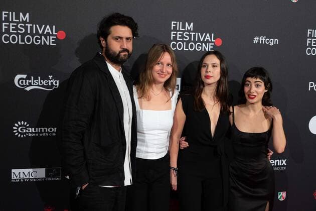 from left producer Elmar IMANOV, producer Eva BLONDIAU, actress Taki MUMLADZE, actress Mariam KHUNLADZE red carpet, red carpet show, arrival, arrival, Film Festival Cologne awards in Cologne, 27 10 2022