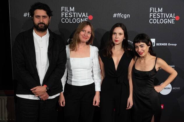 from left producer Elmar IMANOV, producer Eva BLONDIAU, actress Taki MUMLADZE, actress Mariam KHUNLADZE red carpet, red carpet show, arrival, arrival, Film Festival Cologne awards in Cologne, 27 10 2022