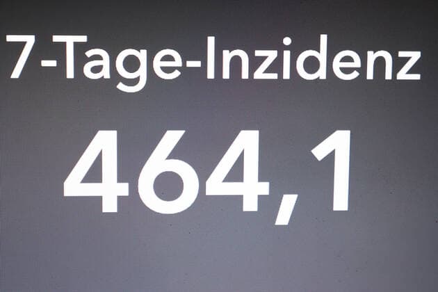 RKI dashboard, 7 day incidence is now 464.1 7 day incidence, RKI dashboard on a monitor on 28 10 2022 in Siegen Germany.