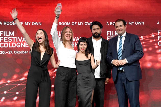 Taki Mumladze, Eva Blondia, Mariam Khundadze, Elmar Imanov and Nathanael Liminski at the Film Festival Cologne Awards ceremony at 32 Film Festival Cologne 2022 at E Werk Köln, 27 10 2022. Foto:xC.xAdolphxx xFuturexImage