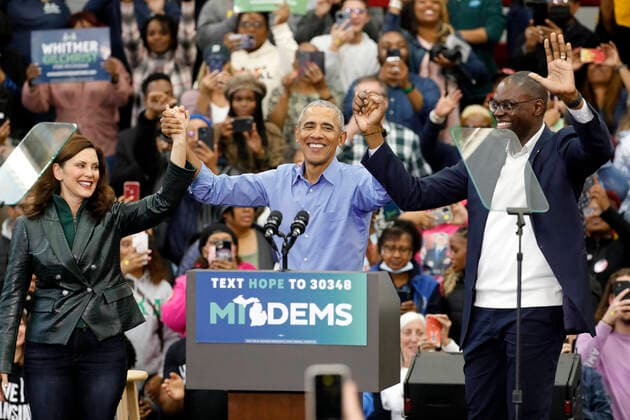Bilder des Jahres 2022, News 10 Oktober News Themen der Woche KW43 News Bilder des Tages USA, Barack Obama macht Wahlkampf in Detroit im Vorfeld der Zwischenwahlen October 29, 2022: El expresidente Barack Obama promovioÂ³ la candidatura de Gretchen Whitmer, candidata a gobernadora de Michigan, en un rally realizado este domingo antes de las elecciones de medio periodo, en el Colegio Renaissance de Detroit. - ZUMAla2_ 20221029_zaa_la2_004 Copyright: xJeffxKowalskyx