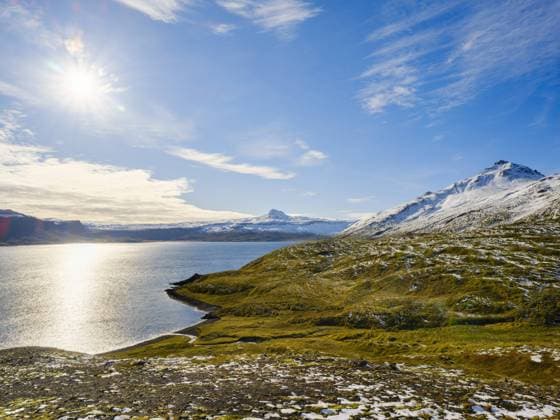 Landscape at fjord Reykjarfjoerdur. The Westfjords (Vestfirdir) in Iceland during late autumn Herbst. Europe, Northern Europe, Iceland Â¬ÂMartinZwick REDA&CO 1028_14_MZW15940